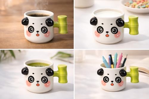 Image of Vasukie Bamboo Panda Coffee Mug with Lid, Mugs for Coffee, Rakhi for Brother, Birthday Gift, Ceramic Mug, 3D Coffee Mug (Bamboo Panda)