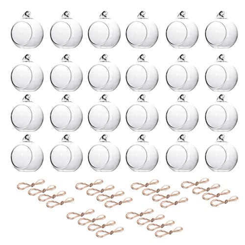 MEETOZ 24 Pcs Hanging Tealight Candle Hoder Glass Globes Terrarium, 2.36 Inches Diameter, Wedding Party Tree Decoration