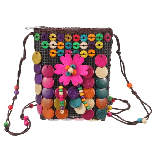 GALPADA Coconut Shell Woven Bag - Boho Crossbody Purse for Women Lightweight Ethnic Style Shoulder Bag Colorful Beaded Design Perfect for Summer and Travel