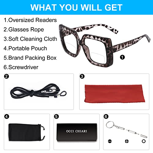 OCCI CHIARI Bifocal Reading Glasses Women Oversized Blue Light Blocking Readers 1.0 1.25 1.5 1.75 2.0 2.25 2.5 2.75 3.0 3.5