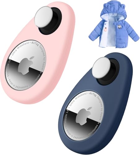 Airtag Holder for Kids Baby Toddler Hidden 2 Pack GPS Tracker Case Anti-Removal Airtag Silicone Case with Safety Pins (Blue+Pink)