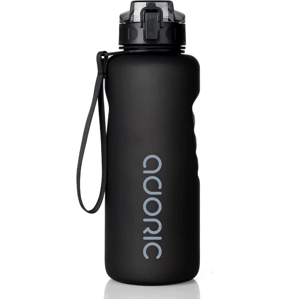 Adoric Black-1500Ml Water Bottle 1.5L Leak Proof Drinks Bottle With Filter, Bpa Free Tritan Non-Toxic Plastic Sport Water Cup, Flip Top, For Work, Gym, Travel, Sports