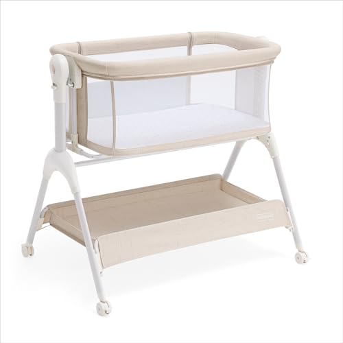 Image of HARPPA Cuddly 3 in 1 Rocking Bassinet, Baby Bassinet Bedside Sleeper with Soft Mattress, Mesh Sides, 5 Adjustable Heights & Wheels for Newborns