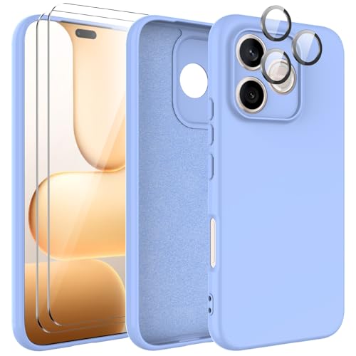 XRCS for Honor 600 Lite 5G Case Silicone Phone Case with [Glass Screen Protector + Camera Lens Protector] Soft Anti-Scratch Microfiber Lining Shockproof Protective Cover - Purple