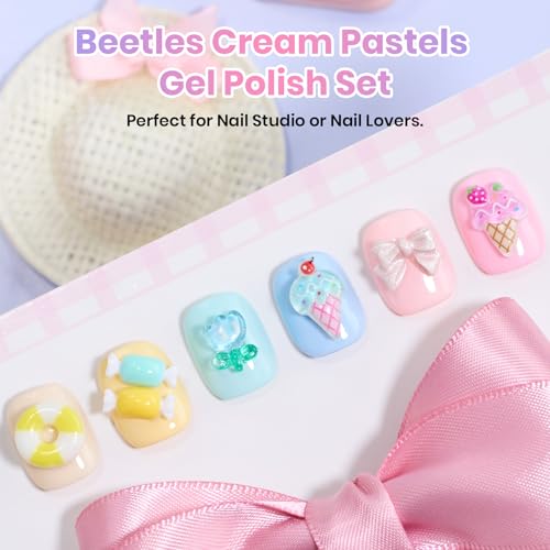 Image of Beetles Pastel Gel Polish Set- Cream Patels HEMA-FREE Gel, 6 Colors 15ML Full Size Pastel Yellow Pink Blue Summer Shades, Salon-Quality Long Lasting Soak Off UV LED Nail Gel with Swatch Card