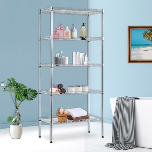Image of BestOffice | 5-Tier Wire Shelf | 22 inch x 12 inch x 48 inch | Chrome | Storage Shelves with Adjustable Racks, Holds upto 750 lbs | Rust-Resistant, No-Tool Assembly | For Home, Garage