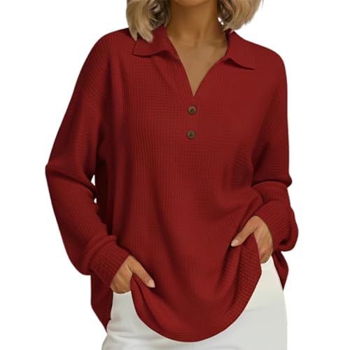 Camisa de manga larga de punto con cuello abotonado y diseño holgado