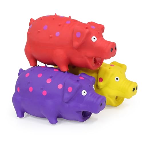 BRMDT Squeaky Pig Dog Toys Interactive Durable Latex Rubber that Oink Pig Chew Toy for Small Medium Large Dogs 3 Pack