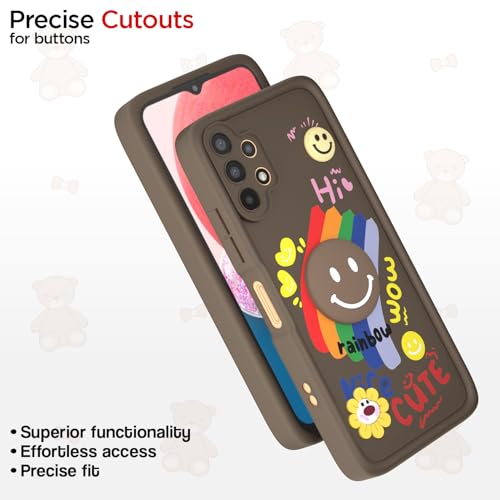 Image of Pikkme Back Cover for Samsung Galaxy A13 4G / A13 5G | Soft Silicone| Cute Rainbow Smile & 3D Cartoon Flower Design | Shockproof Raised Camera Protection Bumper Case (Brown)