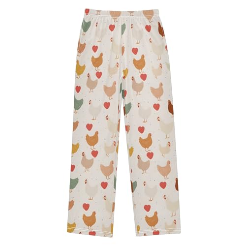 Rooster Cartoon Pattern Pajama Pants Lounge Sleep Pants Elastic Waist Long Pajama Bottoms with Pockets for 6-14 Years