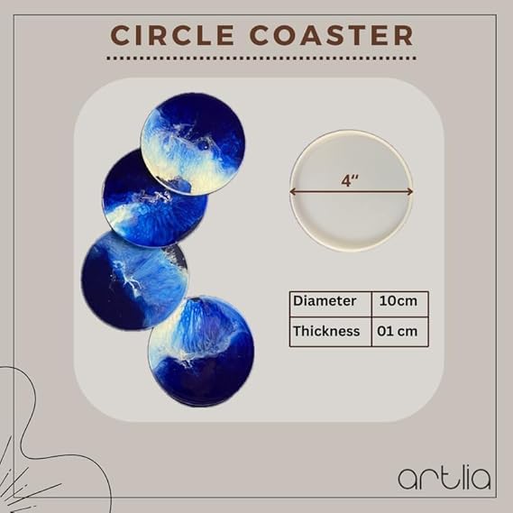Artlia Premium Resin Art Silicone Mould | Epoxy Mould for DIY Crafts and Jewellery | Round Circle Coaster Silicone Moulds | Multipurpose Art and Craft Making Durable Mold (Pack of 4)
