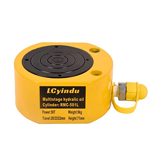 Image of 50T Hydraulic Cylinder Jack Ram 2.6 inch Stroke Solid Single Acting Multi-Section Stroke Hydraulic Ram Cylinder Hydraulic Lifting Jack Portable for Machinery, Bridge, RMC-501L