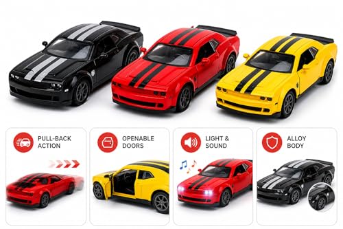 Image of Diecast Metal Car Toy for Kids 1:36 Scale Model | Pull Back Action with Light & Sound | Openable Doors | Alloy Model Car for Kids | Collectible Toy Car Gift for Boys & Adults