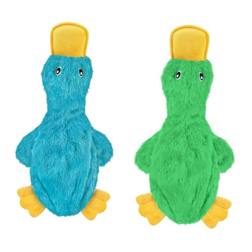Image of Best Pet Supplies Squeaky Dog Toys with Soft Durable Fabric for Small, Medium and Large Pets Interactive Toy for Indoor Play, Supports Active Biting and Play - Crinkle Duck (Light Green & Turquoise)