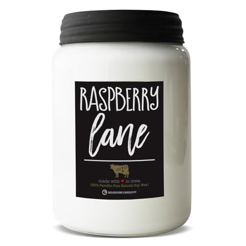 Milkhouse Candle Company Raspberry Lane Soy Candle - Mandarin | Raspberries | Vanilla Scented - 26 oz Farmhouse Jar with Lid 150+ Hour Burn Time Made in the USA