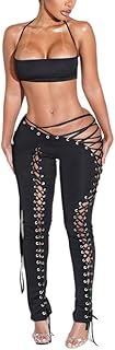 Sexy 2 Piece Outfits for Women Halter Tube Tops High Waist Lace Up Pants Night Out Party & Club Outfits