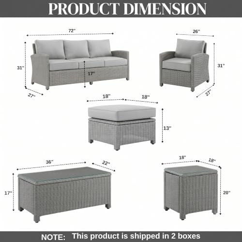 Image of DEVOKO Stratus 7 Piece Outdoor Conversation Patio Furniture Set All Weather Wicker Sectional Couch Sofa with Center Table Ottoman for Garden, Terrace, Porch, Lawn, Backyard (Silver & Grey)