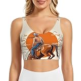 Qewfoju Cowboy Riding Horse for High Impact Sports Bras for Women Racerback Bras Workout Crop Top Black
