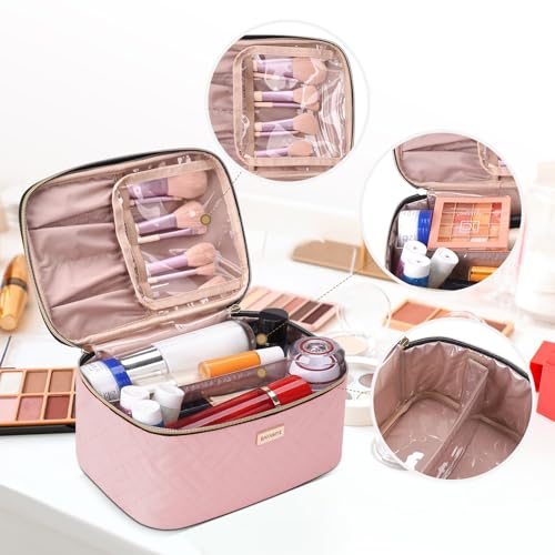 5L Travel Makeup Bag, Portable Cosmetic Bag for Women, Large Capacity Travel Toiletry Accessories Organizer case with Divider, Pink 1.34 GAL3