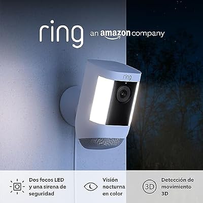 Ring cámara Pro con luces y enchufe (Spotlight Cam Pro Plug-In) | Cámara exterior con vídeo 2K, Ring Vision, detección de movimiento 3D (alternativa al CCTV) | 30 días de prueba gratuita de Ring Home