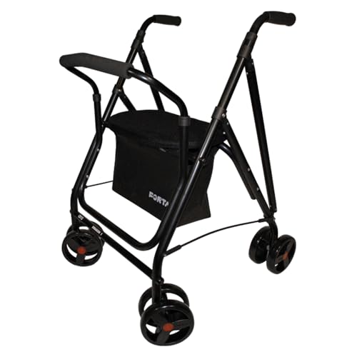 Forta Andador de aluminio plegable negro 4 ruedas - Andador para ancianos frenos presión