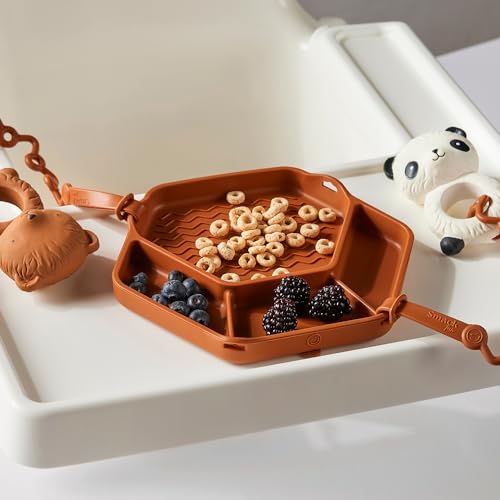 Image of Smack Fun - The Original All-in-one Suction Plates + Safety Toy Straps - Silicone Suction Plates for Toddlers + Baby - First Foods + Self-Feeding. Comes with 2 Straps (Clay)
