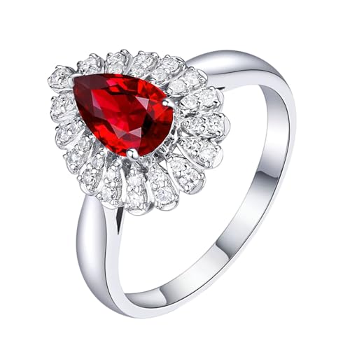 Homxi Anillo Matrimonio 950 Platino Mujer, Gota de Agua con Rubí de 0,79ct y Diamante, Anillo Eternidad Mujer Plata Rojo, Talla 13(53mm)