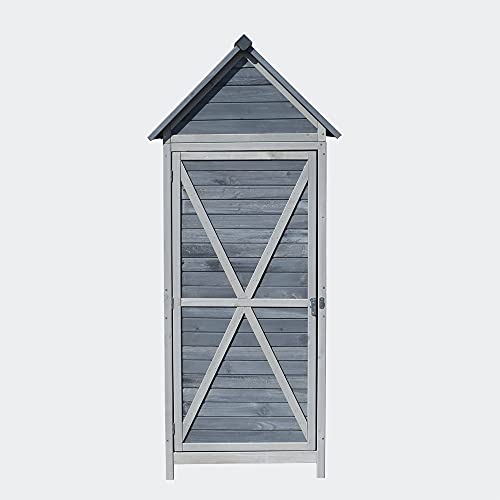 Wiltec Gartenschrank grau aus Holz 77x53x179cm mit Tür & Satteldach mit Bitumenisolierung – Bild 4