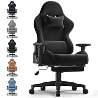 Devoko Fabric Gaming Chair with Footrest, Massage Lumbar Support, Ergonomic Reclining Computer Chair with Headrest for Adults and Teens, Home Office & Gaming Use – Black