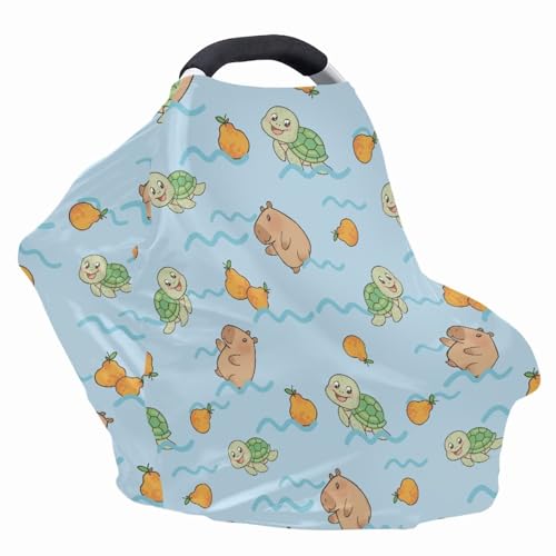 Image of Capybara Baby Car Seat Covers Multi-use Carseat Canopy Stretchy Infant Carseat Cover Baby Shower Gifts for Girls Boys