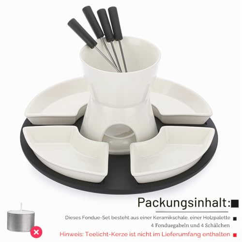 BSTKEY Käsefondue-Set mit 1 Holzpalette, 4 Gabeln, 4 Schalen, 300 ml, Weiß – Bild 4