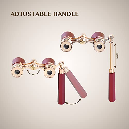 Aomekie Opera Glasses Binoculars 3X25 Theater Glasses Mini Binocular Compact with Handle for Adults Kids Women in Musical Concert(Red)