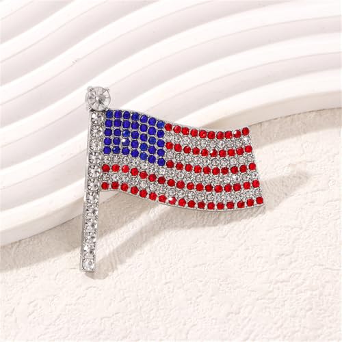 Image of Rhinestone USA Flag Brooch Pin for Women Men Shiny Crystal 4th of July American Patriotic Medal Brooches Dress Accessories Independence Presidential Election Day