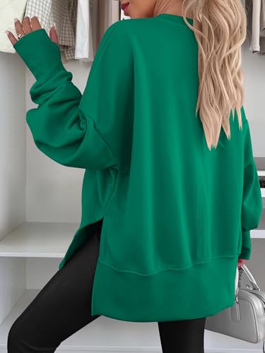 ANRABESS Women Oversized Sweatshirts Thumbhole Long Sleeve Hoodies Shirts 2025 Fall Side Slit Pullover Top Teen Y2k Outfits Green Small