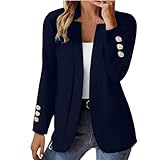 Business Tweed Blazer Damen Blazer Damen Weiß Lang Blouson Jacke Silber Leichte+Steppjacke Glitzer Frühjahrsjacke Kostüme & für Bomberjacke Beige Blau L Blau L
