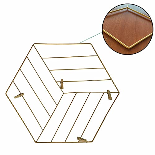 Image of Art Street Hexagon Shape DIY Metal Photo grid wall for photo hanging, wall decoration and display (size- 35 x 40 cm) -Photo clips included-Gold Color