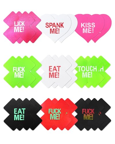 Image of CICKEE Pasties Sexy Nipple Covers 9 Pack Fun Pasty Pack for Rave Party Goth Lingerie Heart X Breast Petals with Words