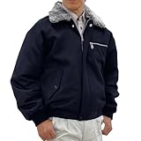 [TEAGLES] ボアブルゾン 作業着 作業服 防寒 保温 防風 秋 冬 襟ボア 裏地カットボア 厚手リブ ドカジャン ポリエステル トーマセンイ 14901 (L, ネイビー)