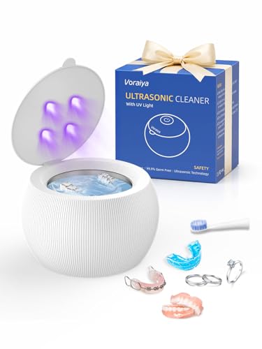 Voraiya Gentle Deep Dental Cleaning Pod Ultrasonic Retainer Cleaner With UVCMouth Guard Retainer Cleaner Machine for Dentures Aligner Braces Home & Personal Use One Button Elder-Friendly