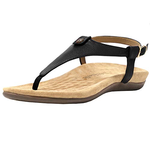 Athlefit Womens Comfortable Thong Sandals Dressy T-Strap Backstrap Sandal Orthotic Arch Support Orthopedic Walking Sandals Black 8