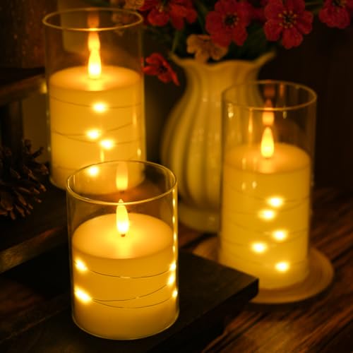 Image of 3Pcs Glass LED Flickering Flameless Candles for Home Wedding Party Decor