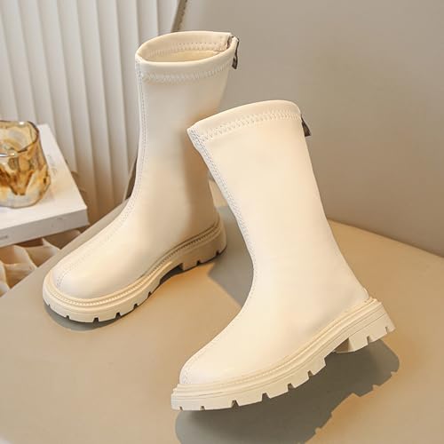 Ctreela Chunky Girls Riding Boot for 3.4-11 Years Kids Easy On Back Zip Soft Vegan Leather Booties Mid Calf Length Boots2