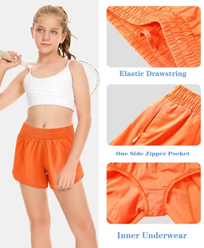 DOCUMO Girl's Athletic Shorts with Liner Zipper Pockets Quick Dry Running Shorts Sports Active Shorts for Teen Girls3