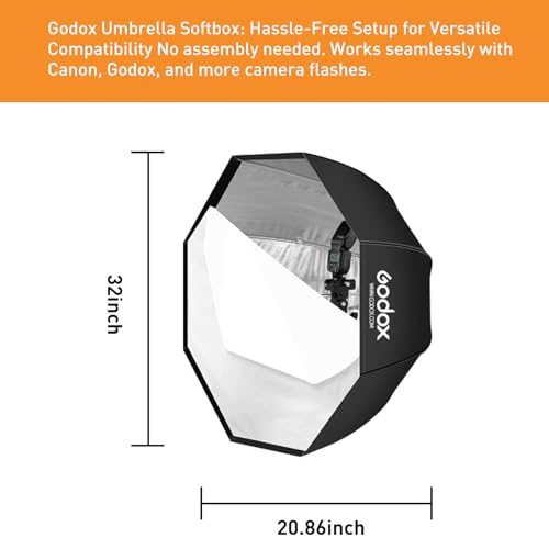 GODOX Umbrella Softbox - Portable 32 inches/80cm Octagon Reflector for Studio Photography Speedlite Flash, Compatible with Canon Nikon Sony