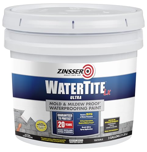 Zinsser 270268 WaterTite LX Ultra Mold & Mildew-Proof Waterproofing Paint, 3 Gallon, White