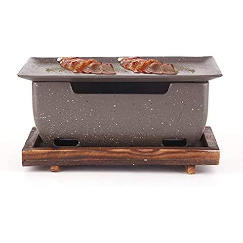 HKAFD BBQ Smokeless Grill Mini Charcoal BBQ Grill,Portable Table Top Japanese BBQ Grill Food Charcoal Stove with Solid Wood Tray,Party Accessories Household Barbecue Tools for Kabob Yakitori Cover