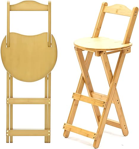 Taburete plegable con reposapiés y respaldo, taburete de madera portátil y estable para el hogar, cocina, mostrador y barra de desayuno