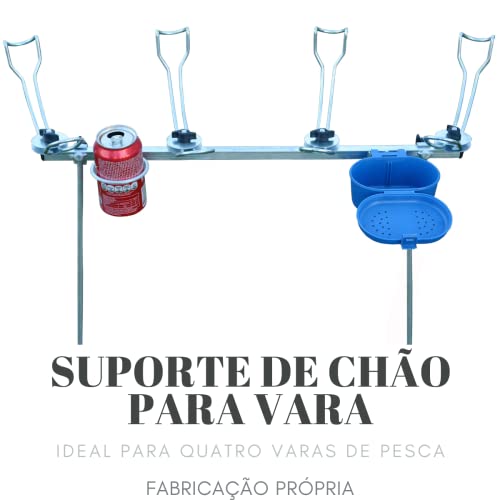 SUPORTE DE CHÃO PARA VARAS DE PESCA DESMONTÁVEL 04 VARAS COM PORTA LATA