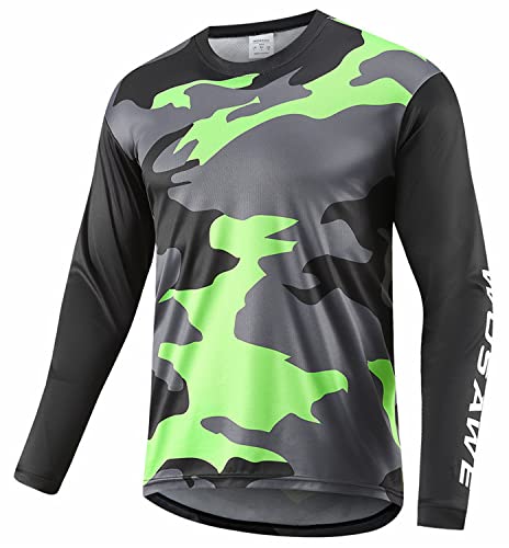 Maillot de Cyclisme Manches Longues pour Hommes, Tenue de Vélo VTT Bicyclette Vêtements Cycliste Respirantes à Séchage Rapide (Vert,XL) Cover