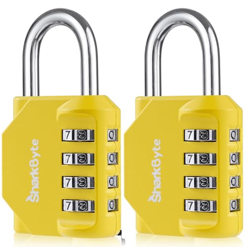 SharkByte Lot de 2 cadenas à combinaison robuste à 4 cadrans, cadenas à combinaison résistant aux intempéries pour salle de sport, école, casier, abri de jardin, rangement, garage, clôture, moraillon,